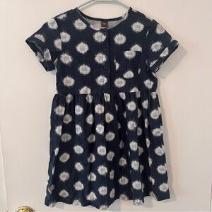 Tea Collection Short Sleeve Girls Linen Blend Dress Blue and White size 8